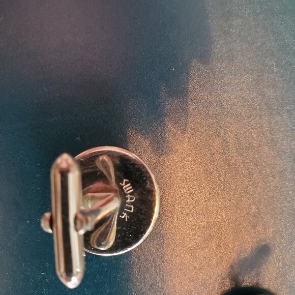 VTG Cufflinks & Tie Tack Signed Swank Black Hematite? Silver Tone Dome Faceted - Picture 3 of 7